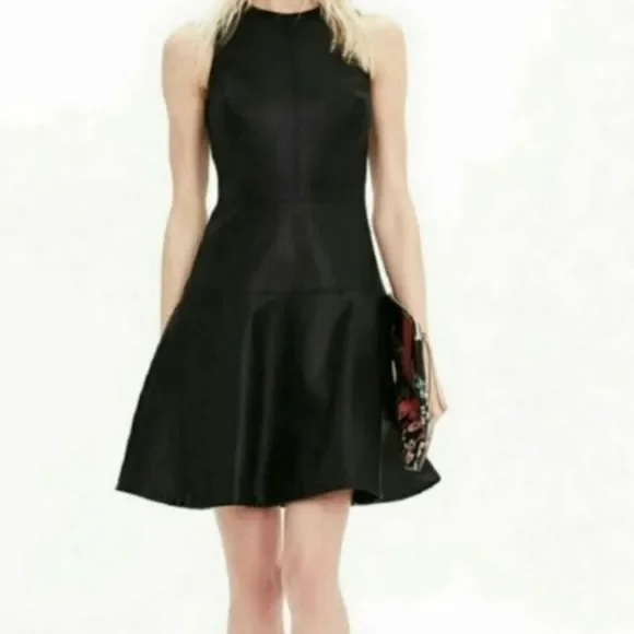 chinese dress ladies BANANA REPUBLIC Black Faux Leather Round Neck Short Sleeve Tunic Dress Sz:M